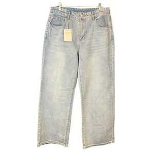 NWT Shein Wide Leg Jeans Women's Size‎ 12 Blue Denim Retro Straight Casual
